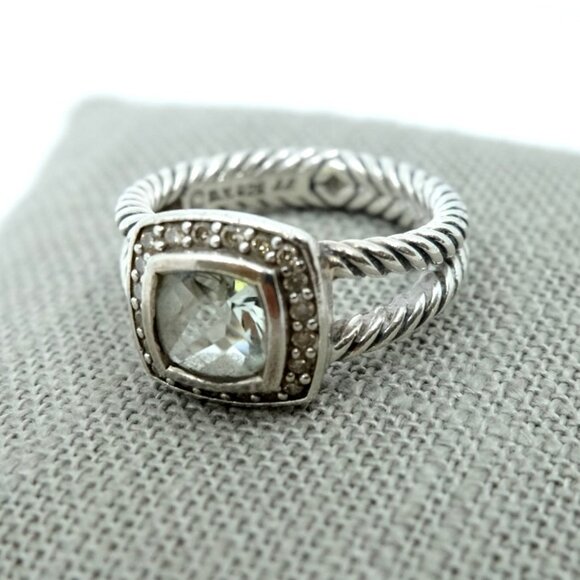 DAVID YURMAN~PETITE ALBION Prasiolite &  Diamond Cable Ring in Sterling Silver - Picture 1 of 9